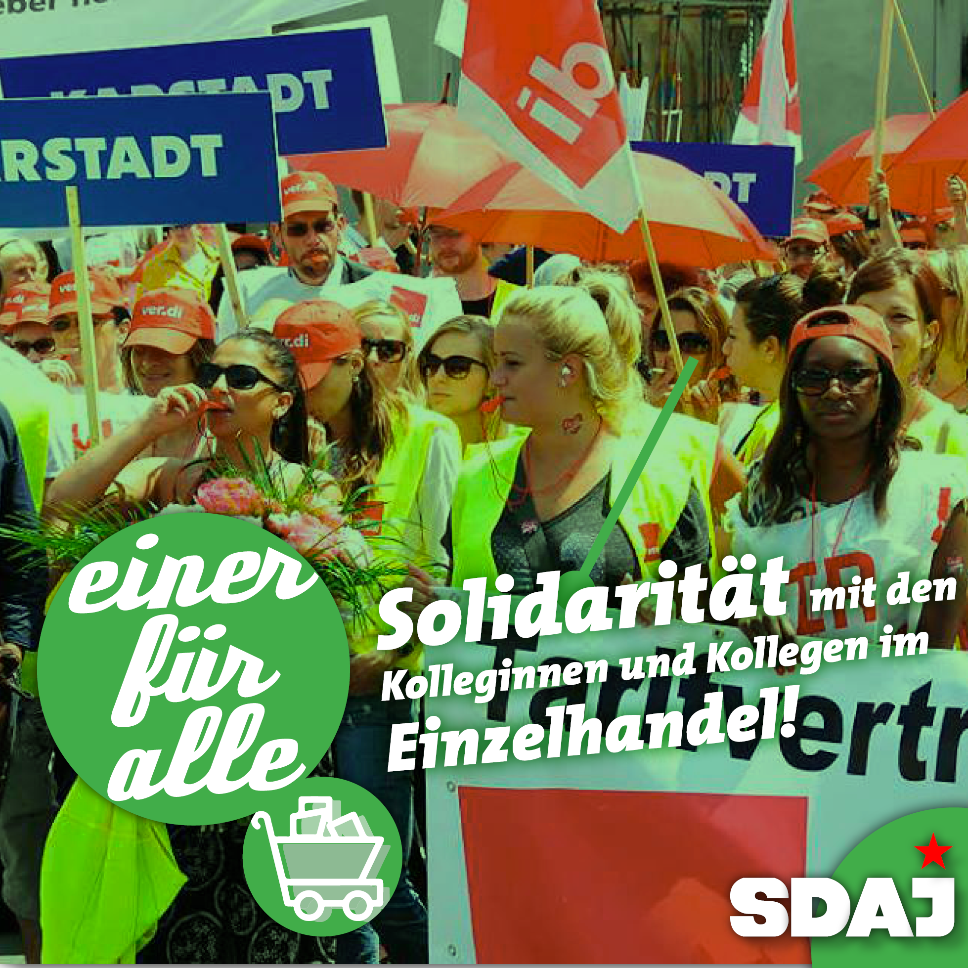 Einer für alle! Solidarität mit den Kolleginnen und Kollegen im Einzelhandel!