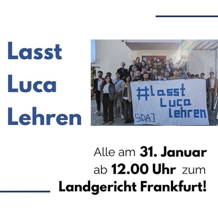 Lasst Luca lehren – Alle am 31. Januar ab 12.00 Uhr zum Landgericht Frankfurt
